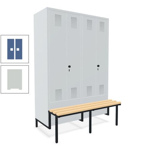 Doppel-Spind, Garderobenschrank, Buche Sitzbank integriert, 4 Abteile 300 mm, Korpus anthrazitgrau, Tür anthrazitgrau, 1.850 x 1.200 x 815 mm (HxBxT)