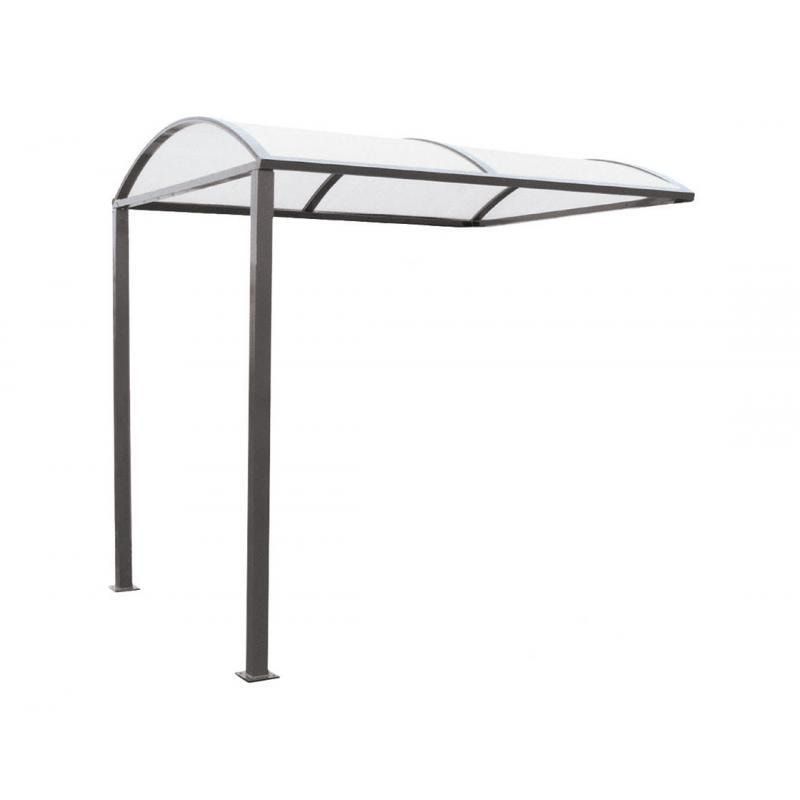 Fahrradunterstand, Fahrradüberdachung, All-in-One+Zusatz, 2.635 x 5.000 x 2.090 mm (HxBxT), auf Bodenplatten, mit Regenrinne, Farbe enzianblau
