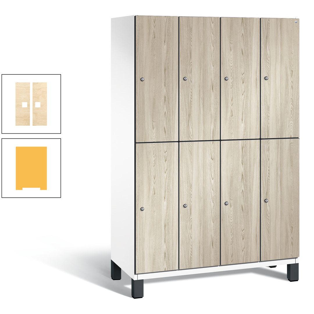 Fächerschrank, Garderobenschrank, mit Füßen, 4 Abteile, 1.980 x 1.200 x 525 mm (HxBxT), Korpus anthrazitgrau, Tür Donau-Ahorn