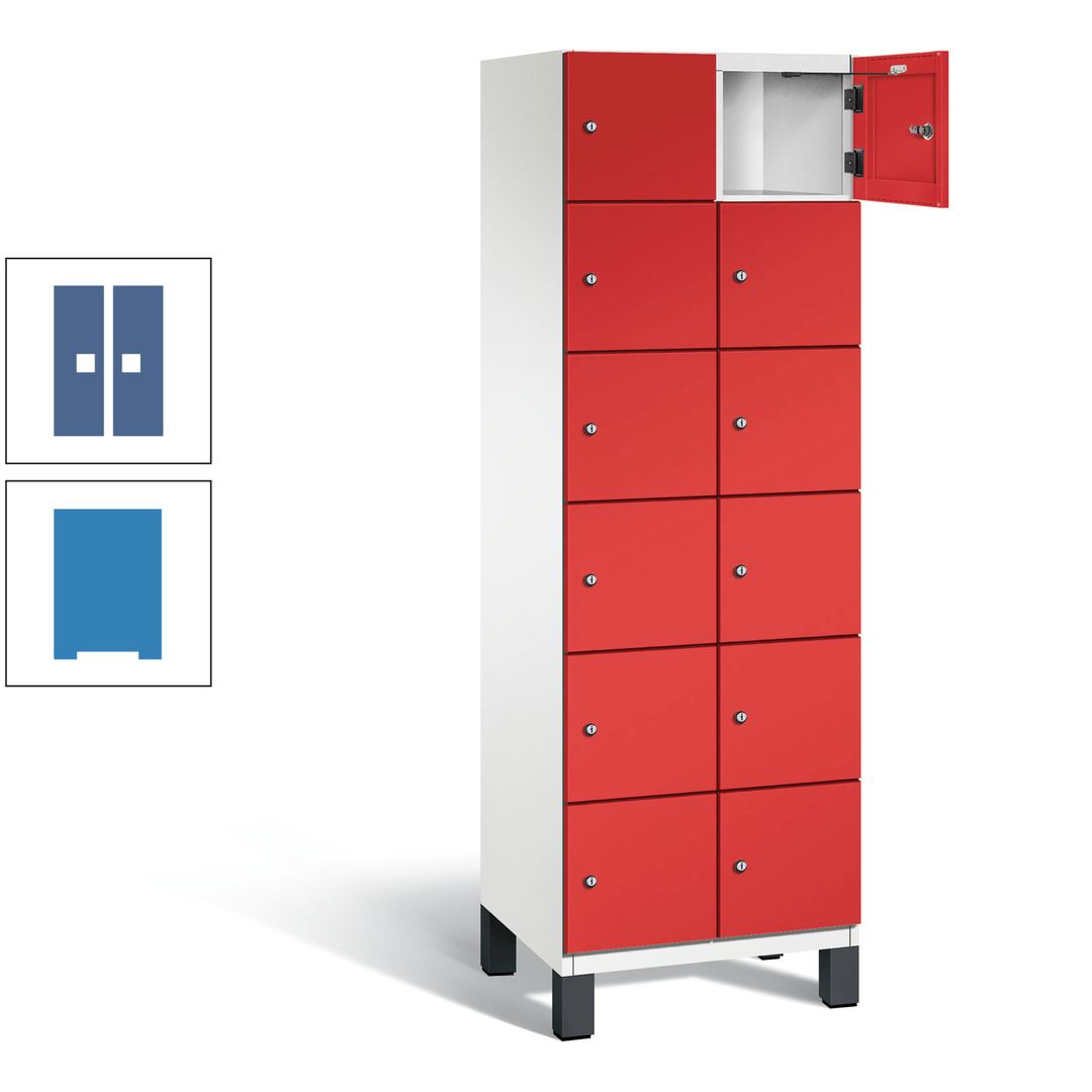 Fächerschrank, Stahlschrank, 12 Fächer, Türöffnungsbegrenzer, Füße, 1.980 x 600 x 525 mm (HxBxT), Korpus anthrazitgrau, Front anthrazitgrau