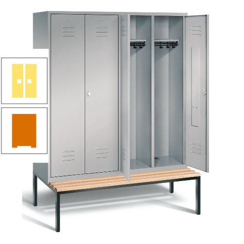 Doppel-Spindschrank, Buche Sitzbank untergebaut, 4 Abteile a 400 mm, Korpus lichtgrau, Tür anthrazitgrau, 2.090 x 1.590 x 815 mm (HxBxT)