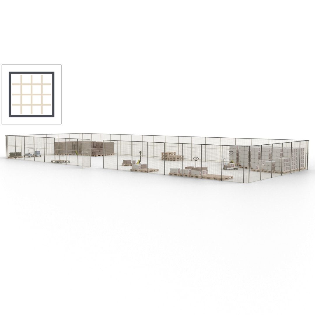 Maschinen Schutzgitter - Hallentrennwand - Sicherheitszaun - Tür - 69 m - 2.200 x 19.900 x 15.400 mm (HxBxT) - enzianblau