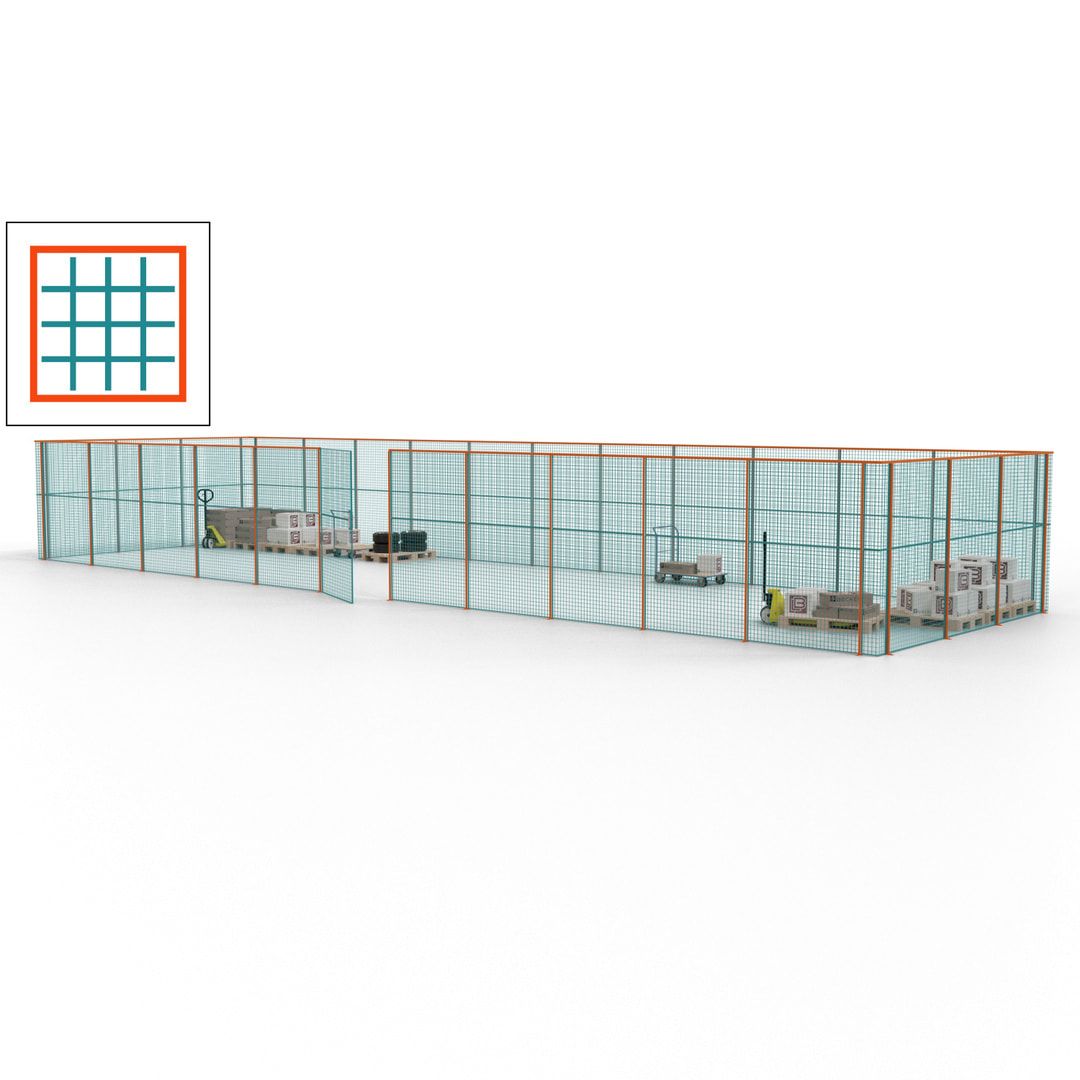 Maschinen Schutzgitter - Hallentrennwand - Sicherheitszaun - Tür - 42 m - 2.200 x 16.900 x 4.900 mm (HxBxT) - enzianblau