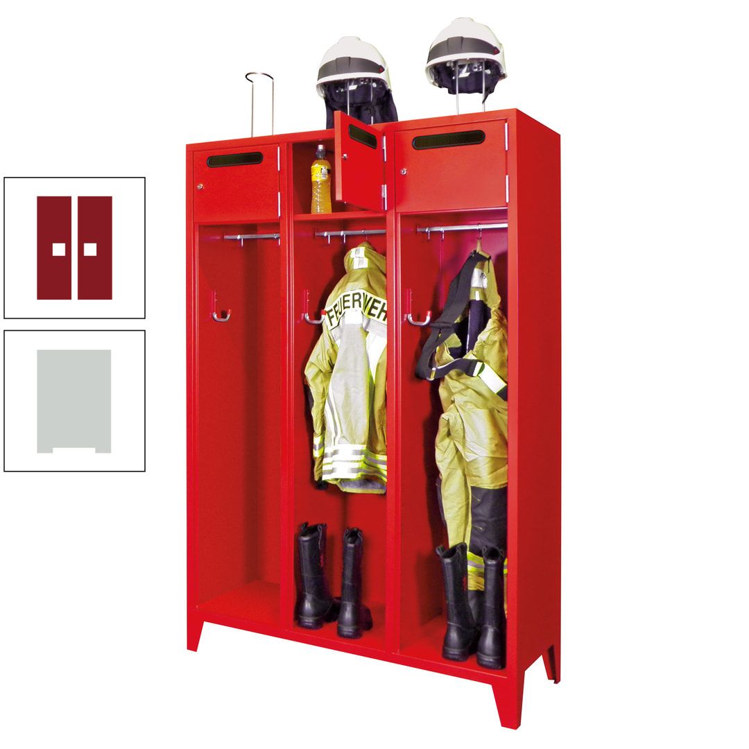 Feuerwehrschrank - 3 Abteile - Ablagefach mit Tür, Einwurfschlitz - 2.100 x 1.230 x 500 mm (HxBxT) - anthrazitgrau