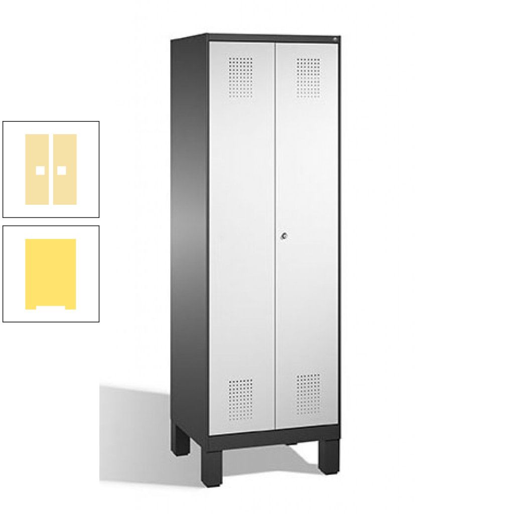 Doppel-Spind, Doppeltüren, Garderobenschrank mit Füßen, 2 Abteile a 300 mm, Korpus anthrazitgrau, Tür anthrazitgrau, 1.850 x 600 x 500 mm (HxBxT)