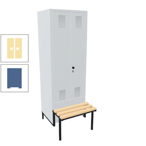 Doppel-Spind, Garderobenschrank, Buche Sitzbank integriert, 2 Abteile a 400 mm, Korpus anthrazitgrau, Tür anthrazitgrau, 1.850 x 800 x 815 mm (HxBxT)