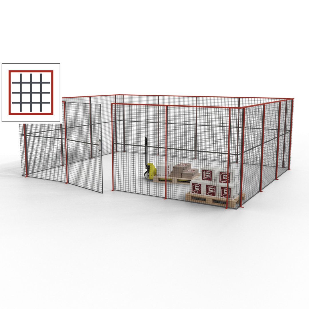 Maschinen Schutzgitter - Hallentrennwand - Sicherheitszaun - Tür - 21 m - 2.200 x 6.400 x 4.900 mm (HxBxT) - enzianblau
