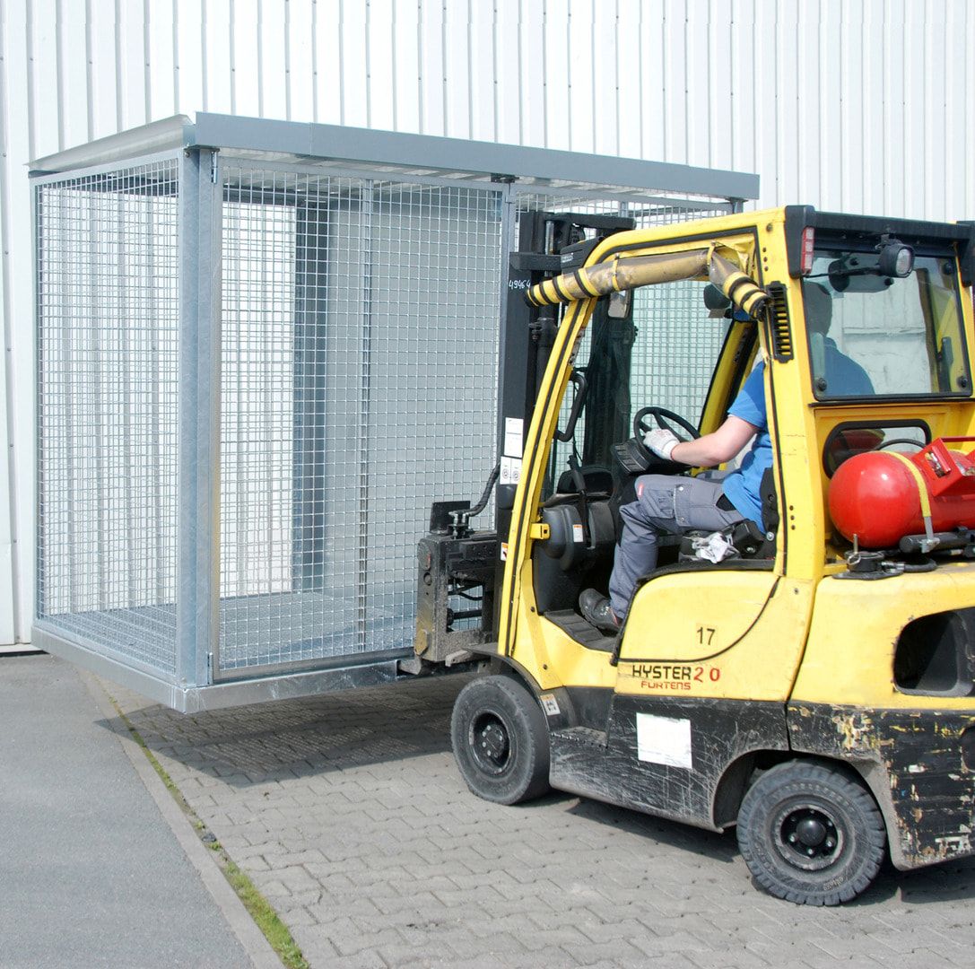 Fahrbarer Gasflaschencontainer - für 104 220-mm-Flaschen - Gitterrost - feuerverzinkt