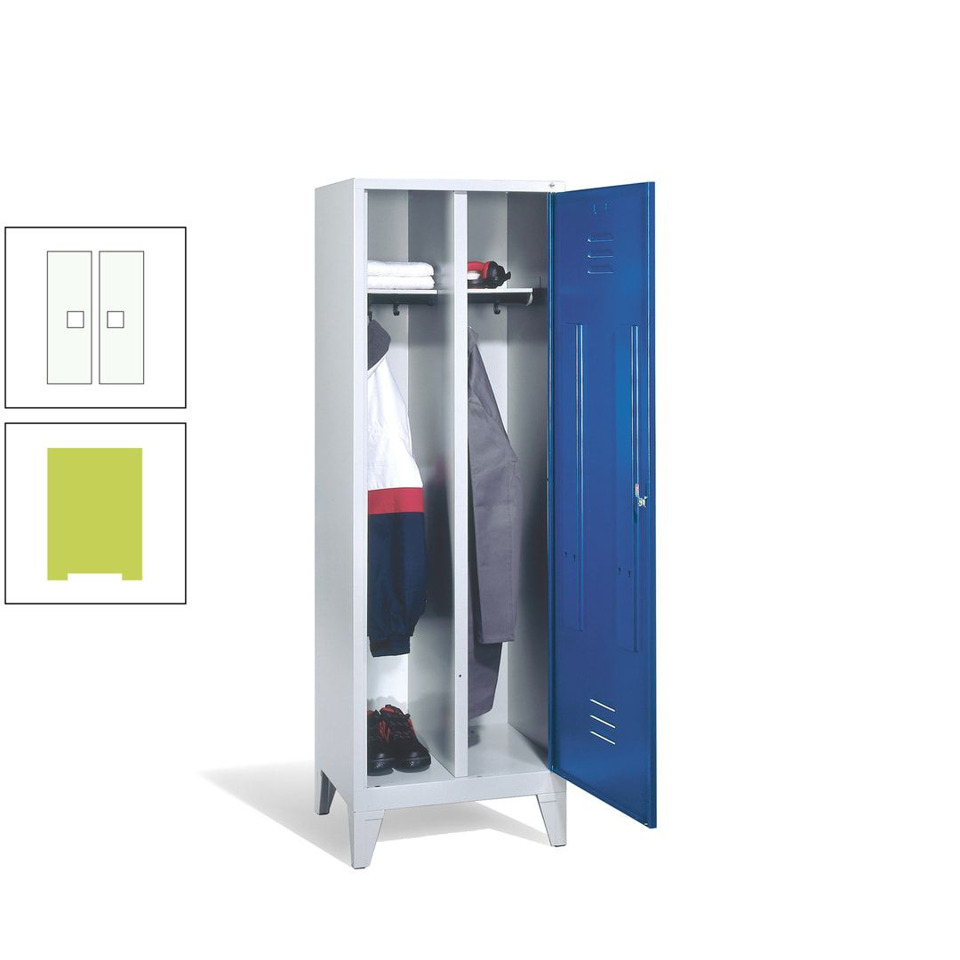 Doppel-Spind mit Großtür, Garderobenschrank mit Füßen, 2 Abteile a 300 mm, Korpus anthrazitgrau, Tür anthrazitgrau, 1.850 x 610 x 500 mm (HxBxT)