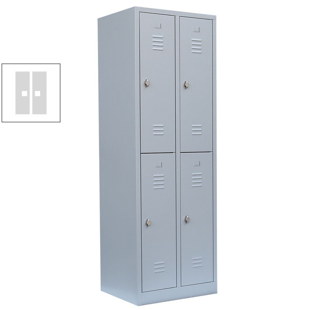 Garderobenschrank, Doppelstockspind, 2 Abteile, 4 Fächer, 1.950 x 600 x 500 mm (HxBxT), Stahl, Drehriegel, Korpus: lichtgrau, Front: anthrazitgrau