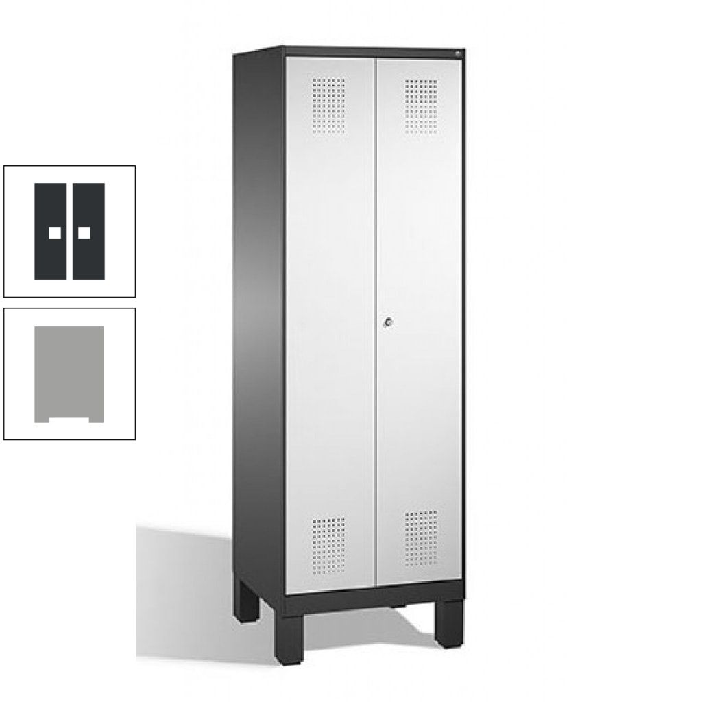 Doppel-Spind, Doppeltüren, Garderobenschrank mit Füßen, 2 Abteile a 300 mm, Korpus anthrazitgrau, Tür anthrazitgrau, 1.850 x 600 x 500 mm (HxBxT)
