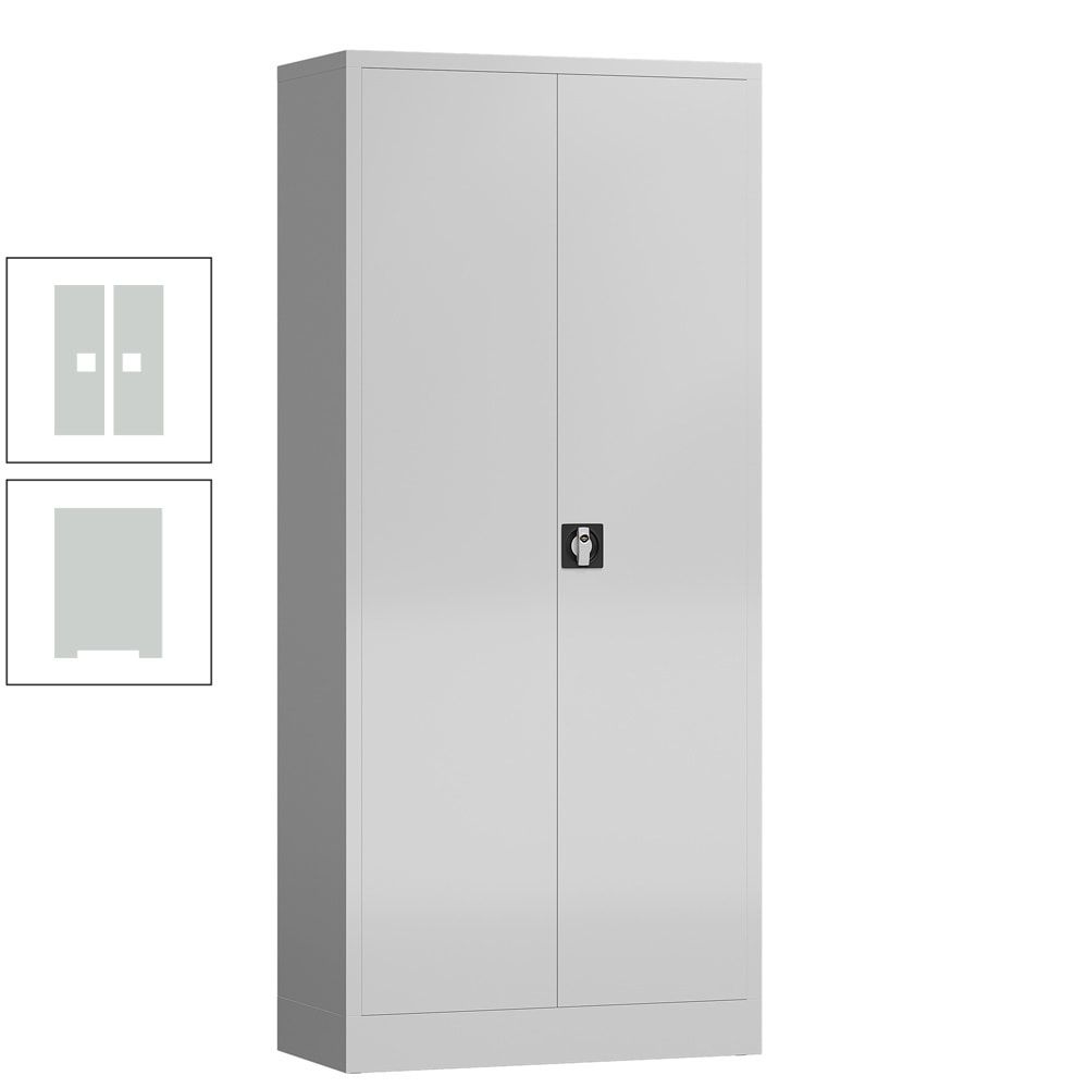 Aktenschrank, Büroschrank, abschließbar, Flügeltüren, 4 Fachböden, 1.800 x 800 x 380 mm (HxBxT), Stahl, Korpus und Türen lichtgrau