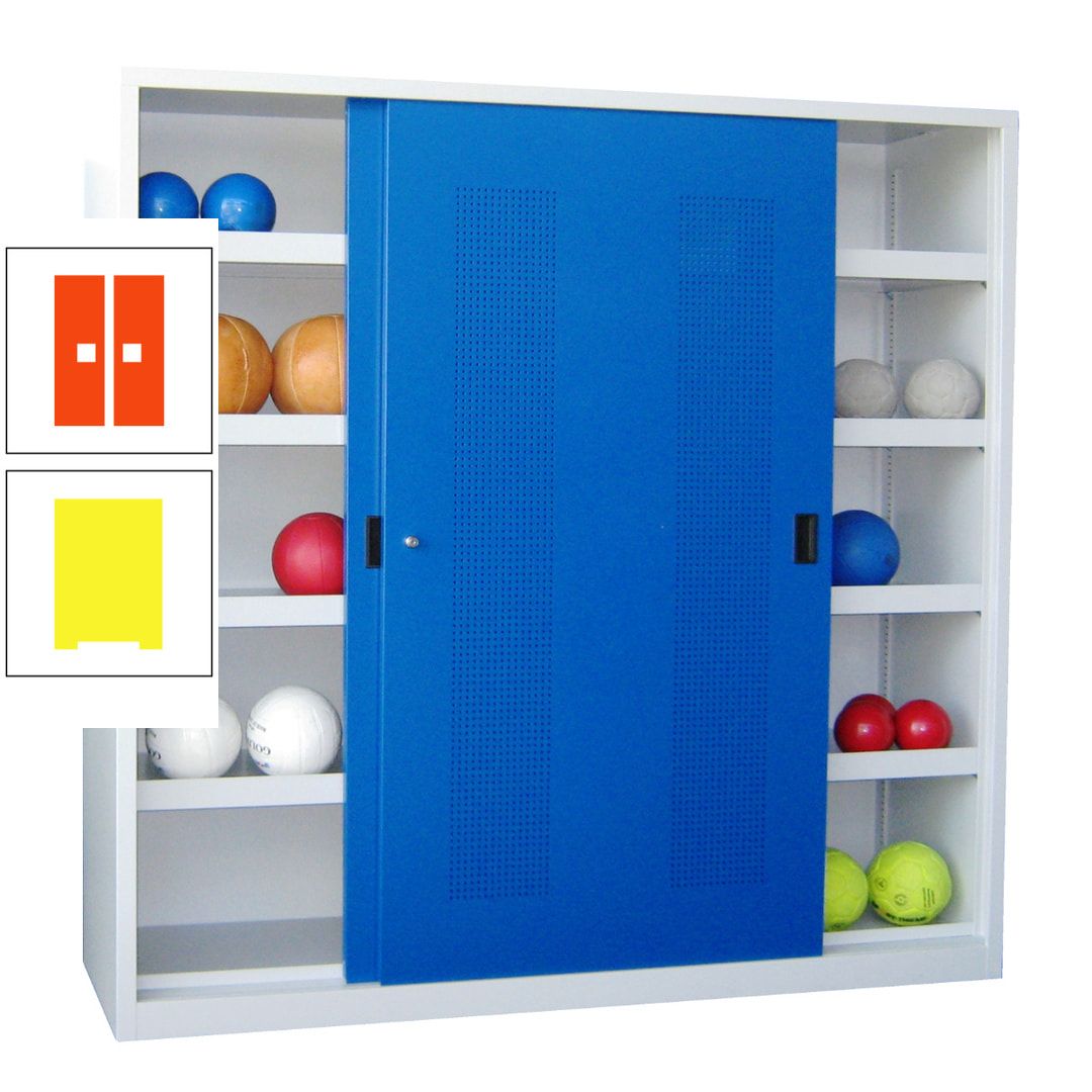 Ballschrank - Schiebetüren mit Lochfeld - Trennwand - 8 Böden - 1.950x2.000x600 mm (HxBxT) - anthrazitgrau