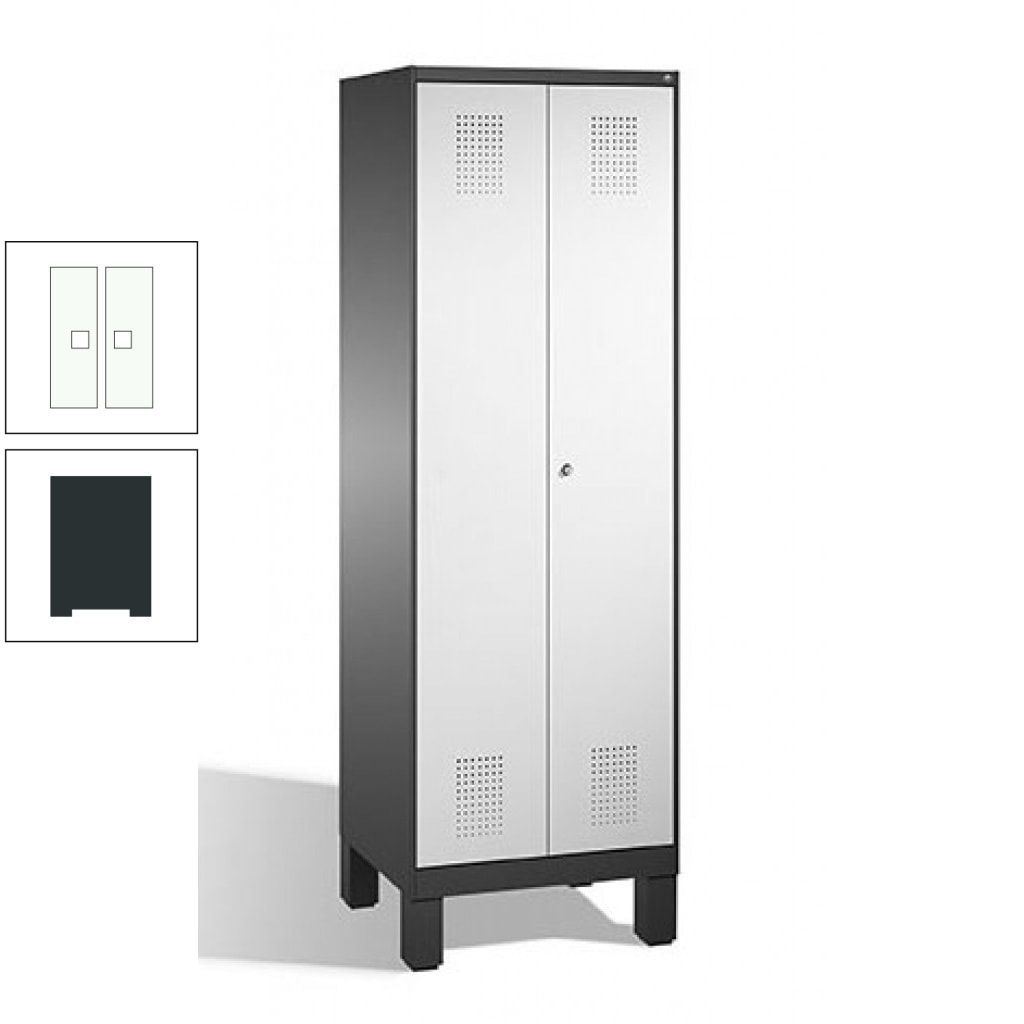 Doppel-Spind, Doppeltüren, Garderobenschrank mit Füßen, 2 Abteile a 300 mm, Korpus anthrazitgrau, Tür anthrazitgrau, 1.850 x 600 x 500 mm (HxBxT)