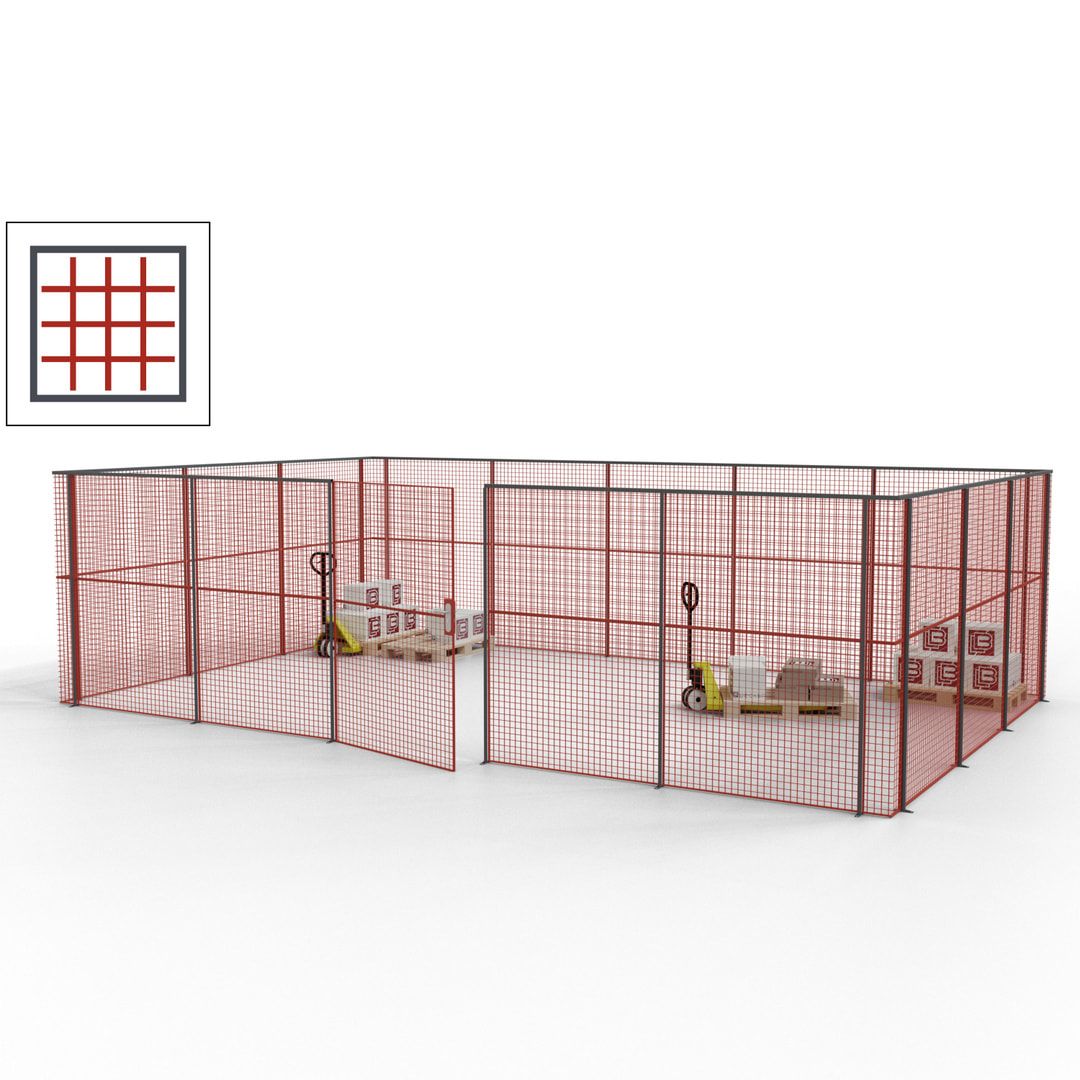 Maschinen Schutzgitter - Hallentrennwand - Sicherheitszaun - Tür - 22 m - 2.200 x 7.900 x 4.900 mm (HxBxT) - enzianblau
