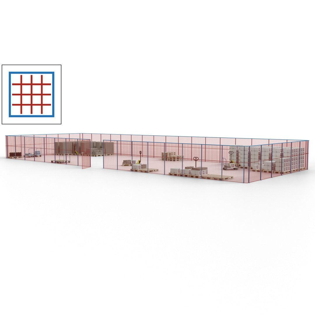 Maschinen Schutzgitter - Hallentrennwand - Sicherheitszaun - Tür - 69 m - 2.200 x 19.900 x 15.400 mm (HxBxT) - enzianblau