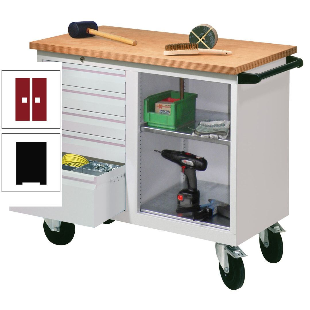 Mobile Werkbank - Werkstattwagen - 915 x 1.090 x 600 mm - 5 Schubladen und Ablagefach - anthrazitgrau