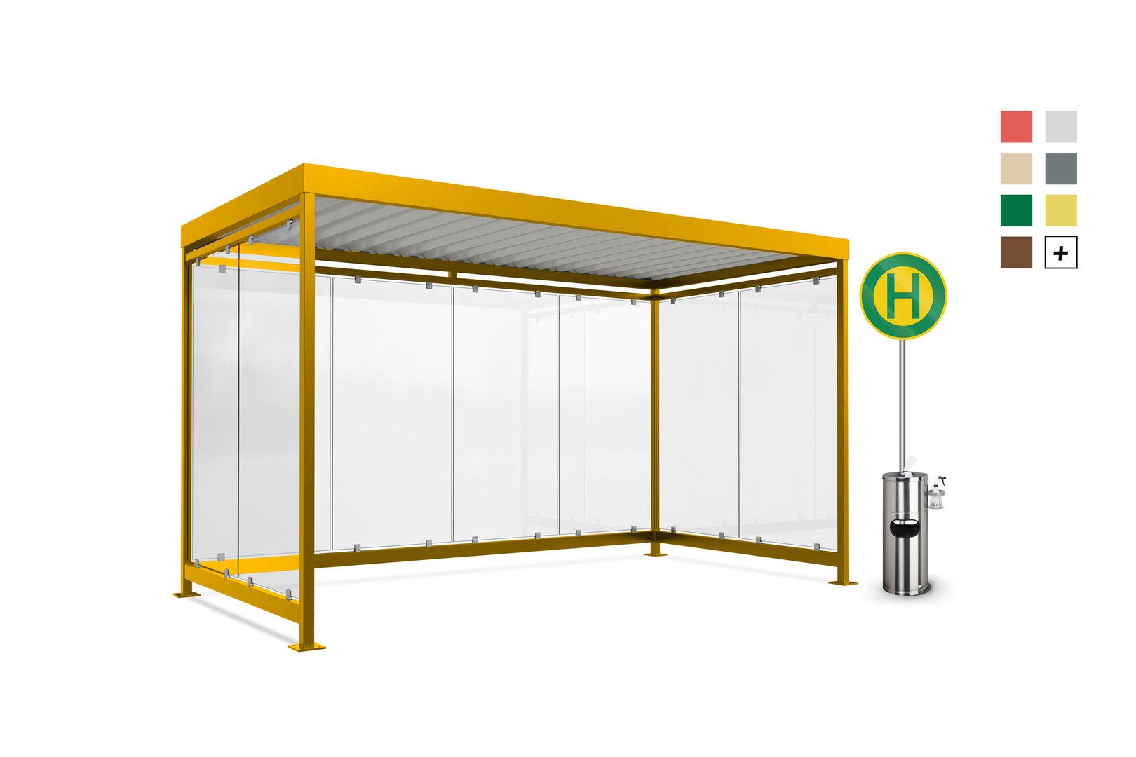 Fahrradunterstand, Raucherunterstand, Bausatz, 12-13 Personen, 2.510 x 4.195 x 2.165 mm (HxBxT), 8 Wände, braunrot