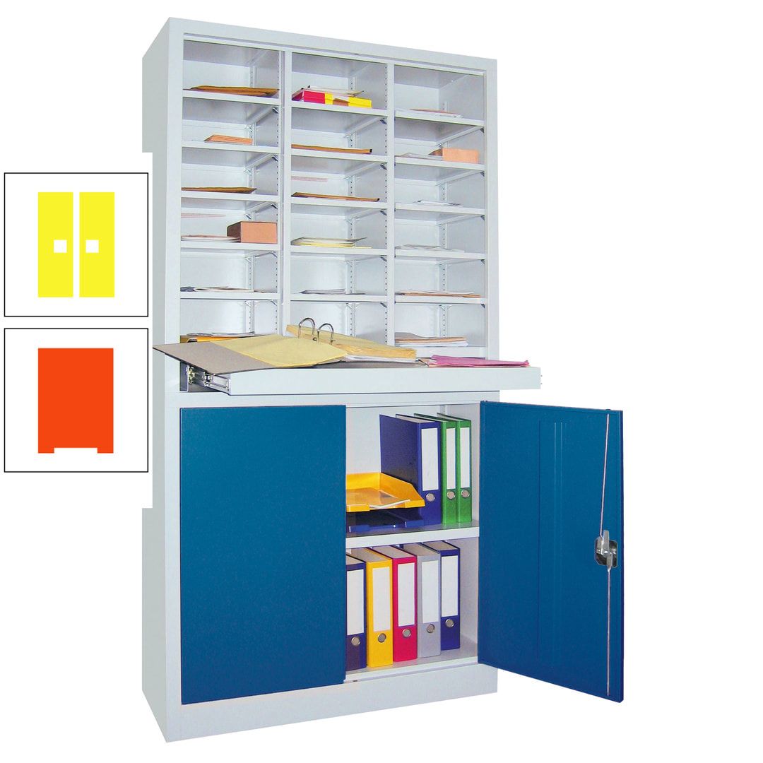 Aktenschrank - Büroschrank mit Sortierstation - 18 Fächer Ordnungsregal - Ausziehboden - 1.950 x 1.000 x 400 mm (HxBxT) - anthrazitgrau