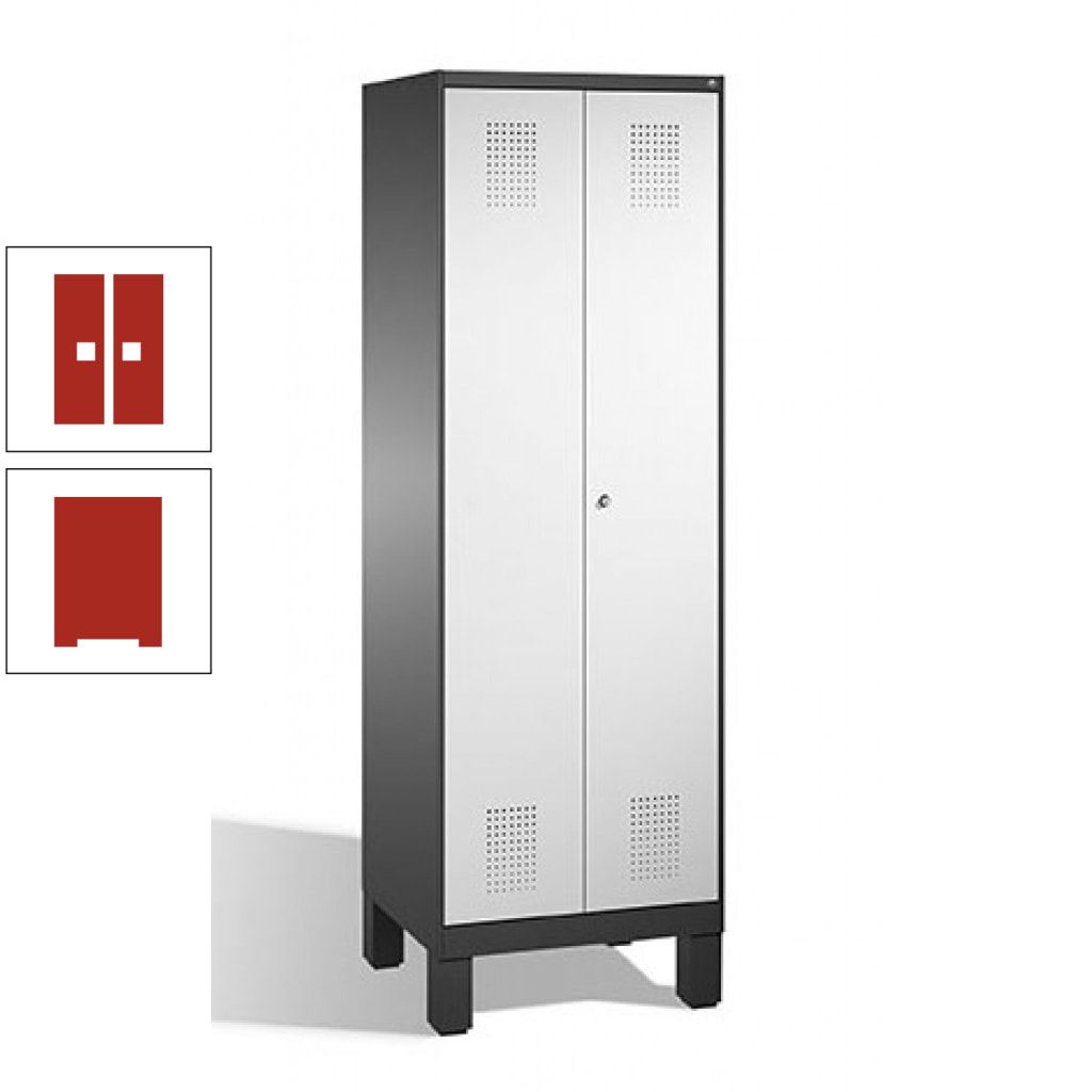 Doppel-Spind, Doppeltüren, Garderobenschrank mit Füßen, 2 Abteile a 300 mm, Korpus anthrazitgrau, Tür anthrazitgrau, 1.850 x 600 x 500 mm (HxBxT)