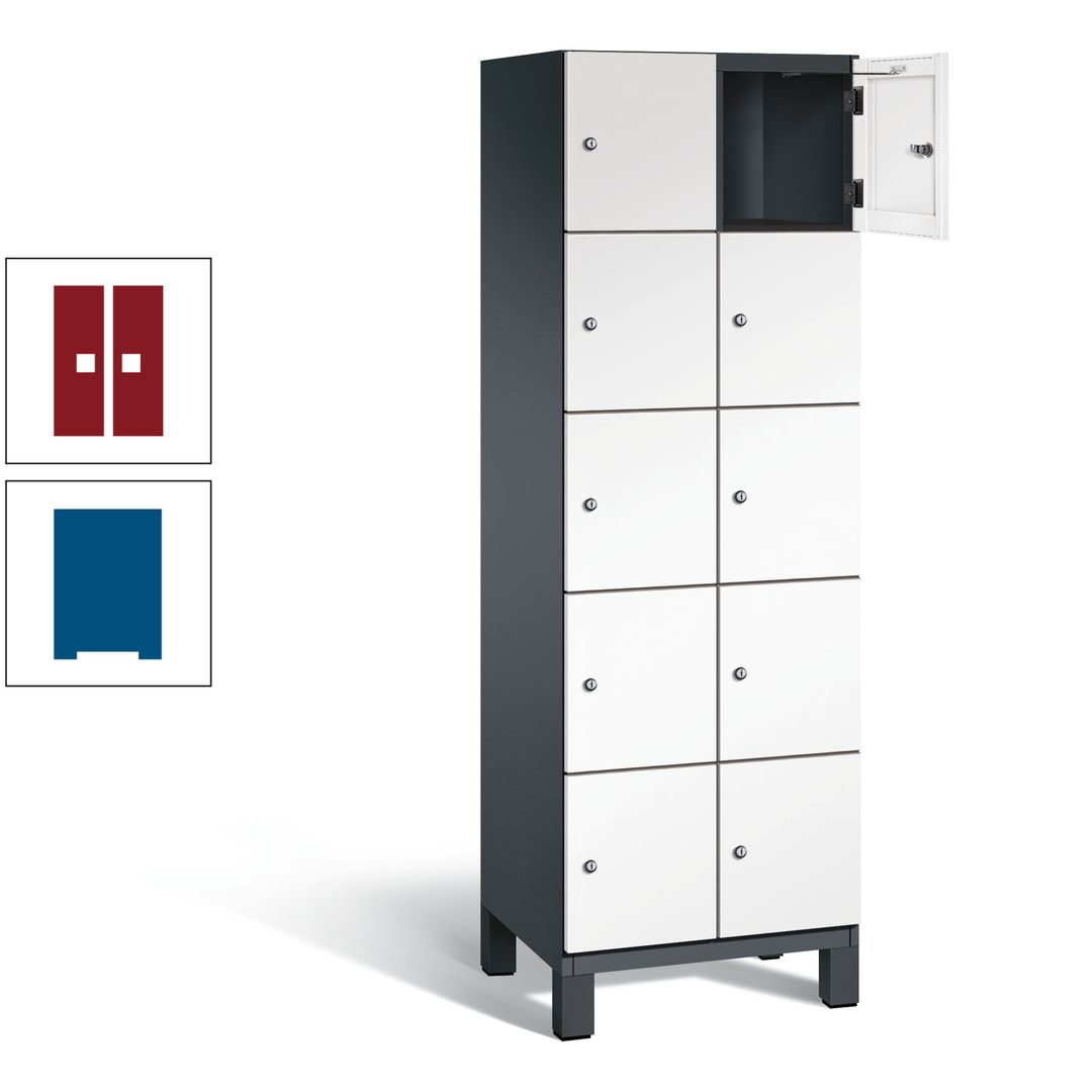 Fächerschrank, Stahlschrank, 10 Fächer, Türöffnungsbegrenzer, Füße, 1.980 x 600 x 525 mm (HxBxT), Korpus anthrazitgrau, Front anthrazitgrau