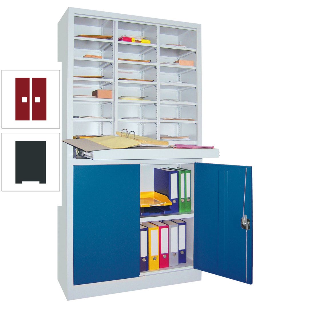 Aktenschrank - Büroschrank mit Sortierstation - 18 Fächer Ordnungsregal - Ausziehboden - 1.950 x 1.000 x 400 mm (HxBxT) - anthrazitgrau