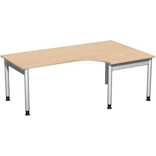 Eckschreibtisch, Eckteil 800 mm, rechts, Füße einseitig verkürzt, 4-Fuß Pro, höhenverstellbar, 680-800 x 1.600 x 1.200 mm (HxBxT), Dekor Ahorn