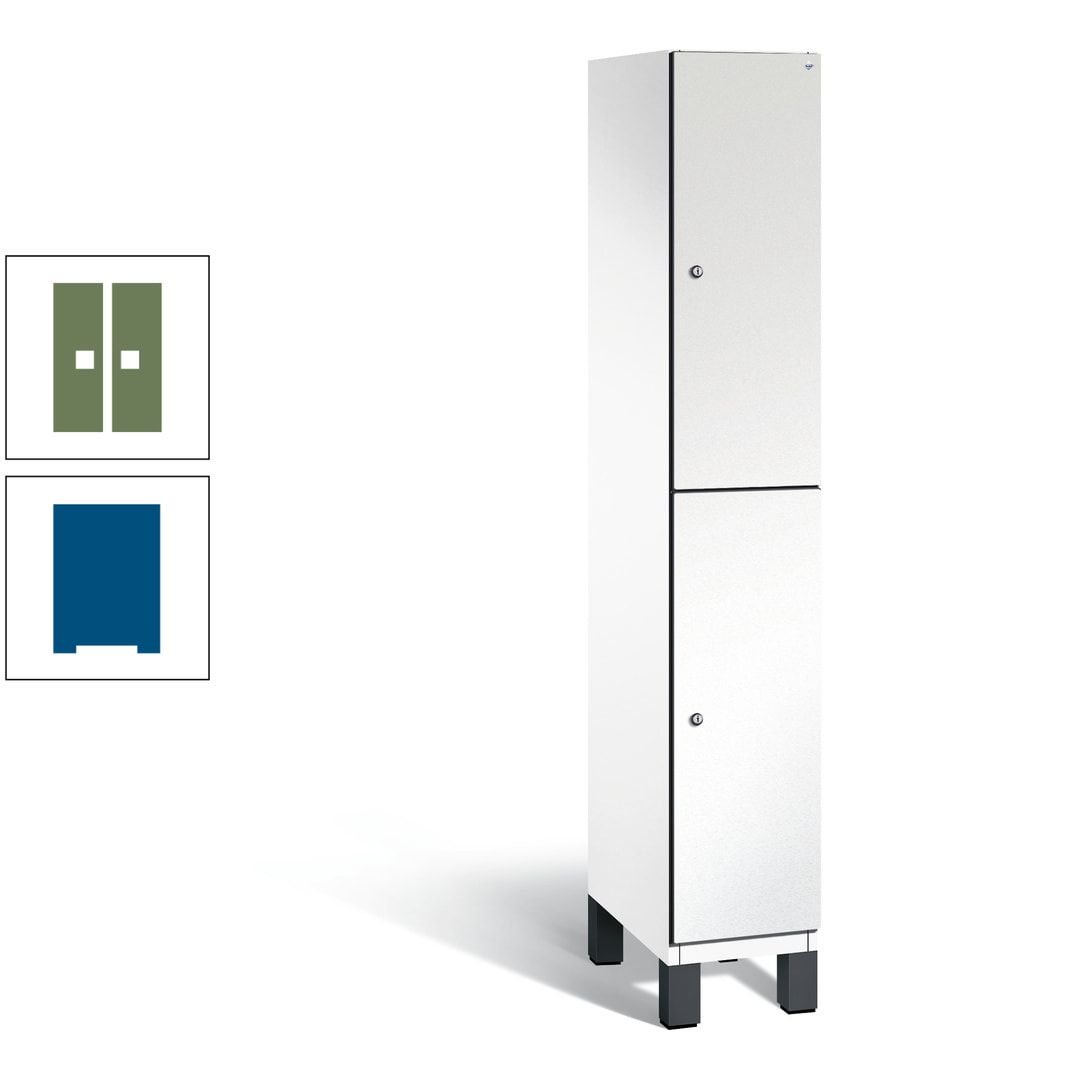 Fächerschrank, Stahlschrank, doppelstöckig, 2 Fächer, Füße, Korpus anthrazitgrau, Tür anthrazitgrau, 1.980 x 300 x 525 mm (HxBxT)