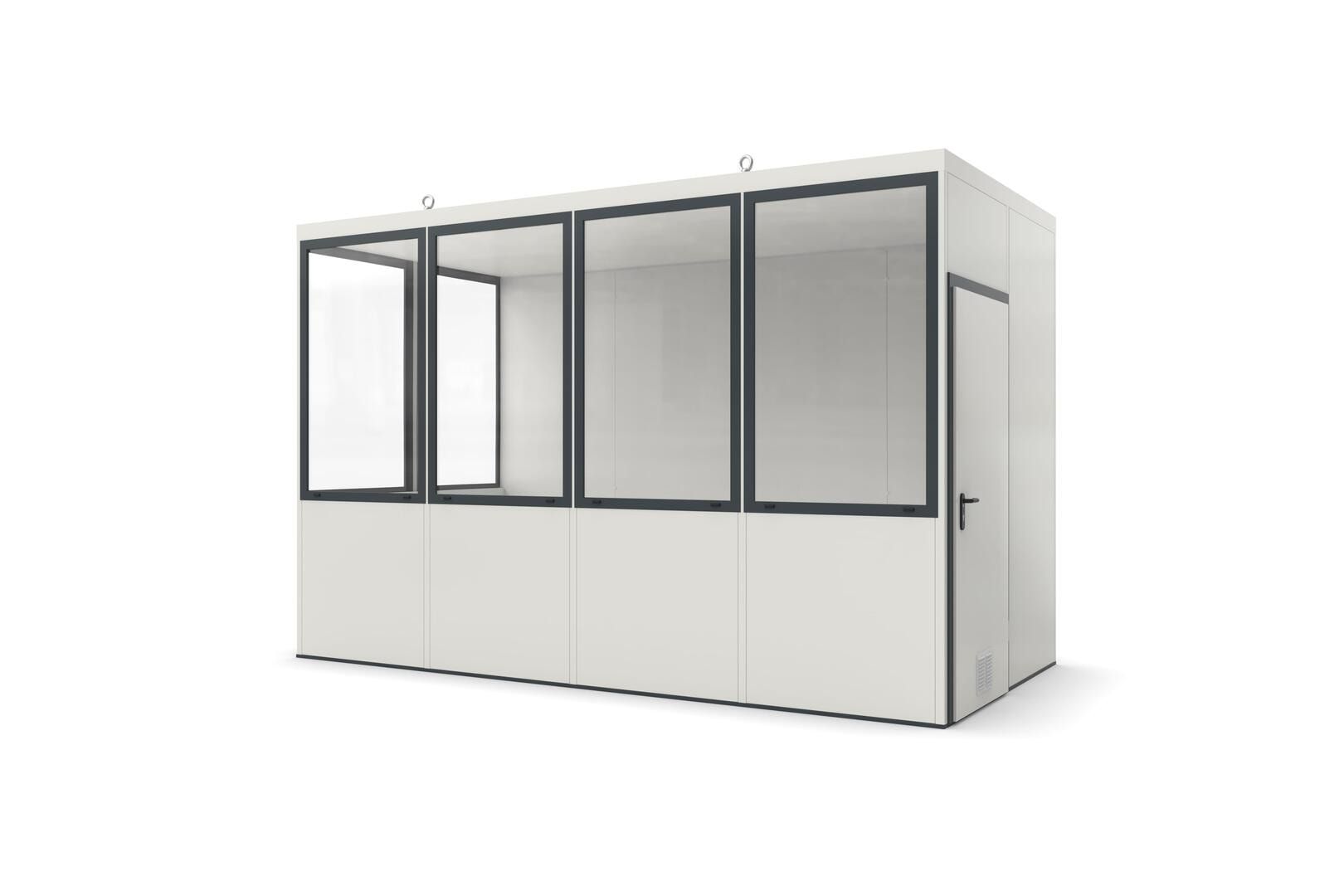 Bürocontainer, Aufsichtsstand, Meisterbüro, Lagerhallenbüro, mobil, für Innen, 2.620 x 4.045 x 2.045 mm (HxBxT), 8,27 qm, ohne Fußboden