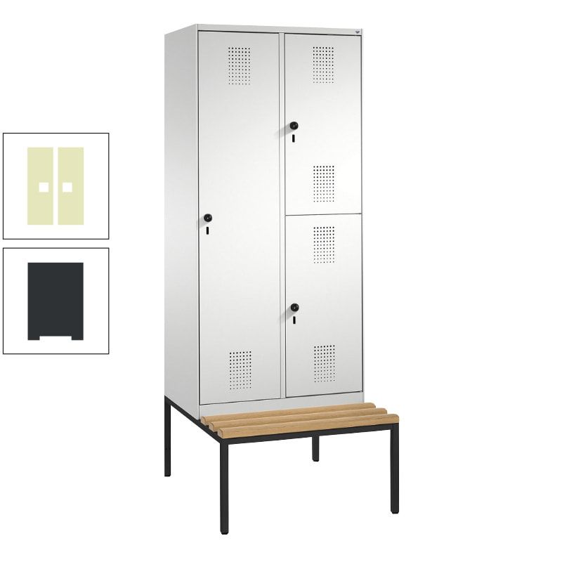 Garderobenschrank, Spind ein- und doppelstöckig Sitzbank, 2 Abteile, 3 Fächer, 2.090 x 800 x 500 mm (HxBxT), Front anthrazitgrau, Korpus anthrazitgrau