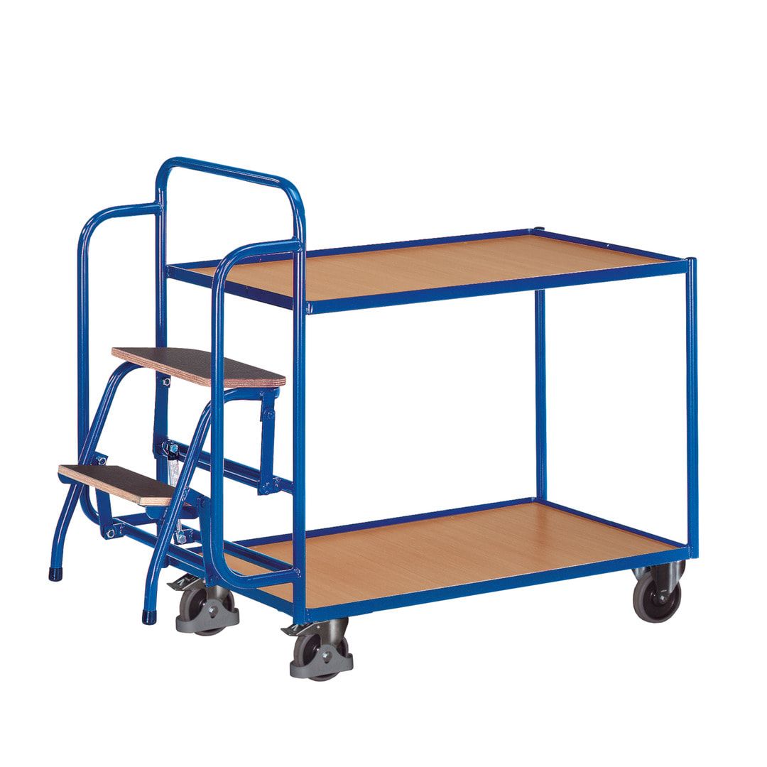 Kommissionierwagen mit Trittstufen - Traglast 250 kg - 990 x 595 mm (BxT) - 2 Böden