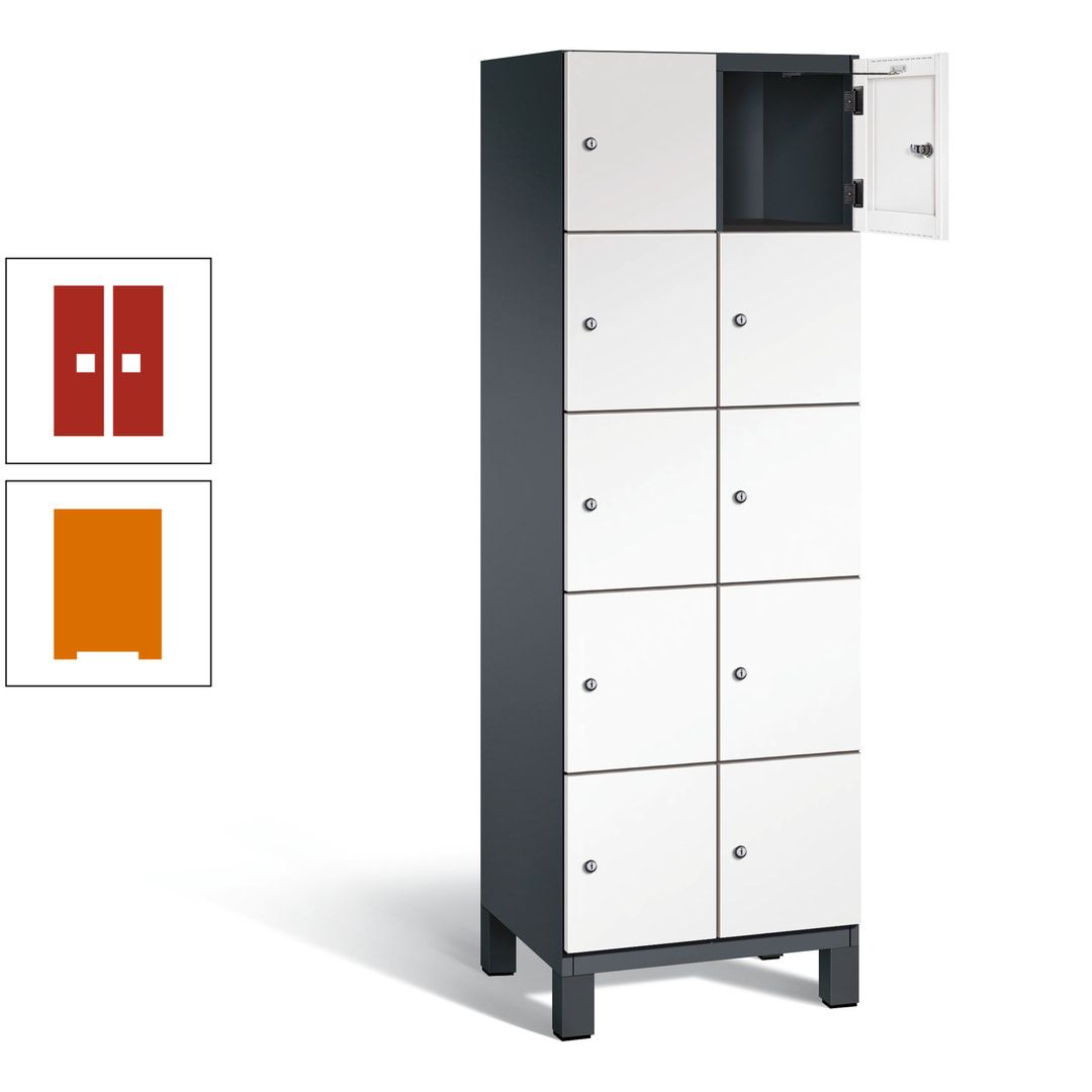 Fächerschrank, Stahlschrank, 10 Fächer, Türöffnungsbegrenzer, Füße, 1.980 x 600 x 525 mm (HxBxT), Korpus anthrazitgrau, Front anthrazitgrau