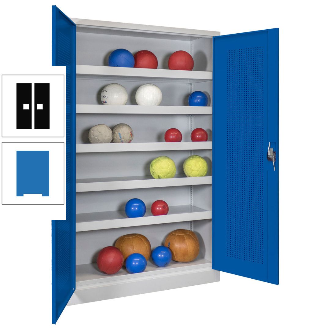 Ballschrank - Lochfeldtüren - 5 Böden - 1.950x1.200x500 mm (HxBxT) - anthrazitgrau