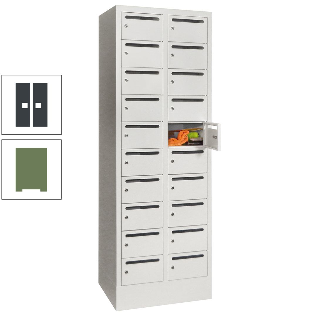 Postverteilerschrank, Schließfachschrank, 2 Abteile a 300 mm, 20 Fächer, 1.850 x 600 x 500 mm (HxBxT), Korpus anthrazitgrau, Front anthrazitgrau