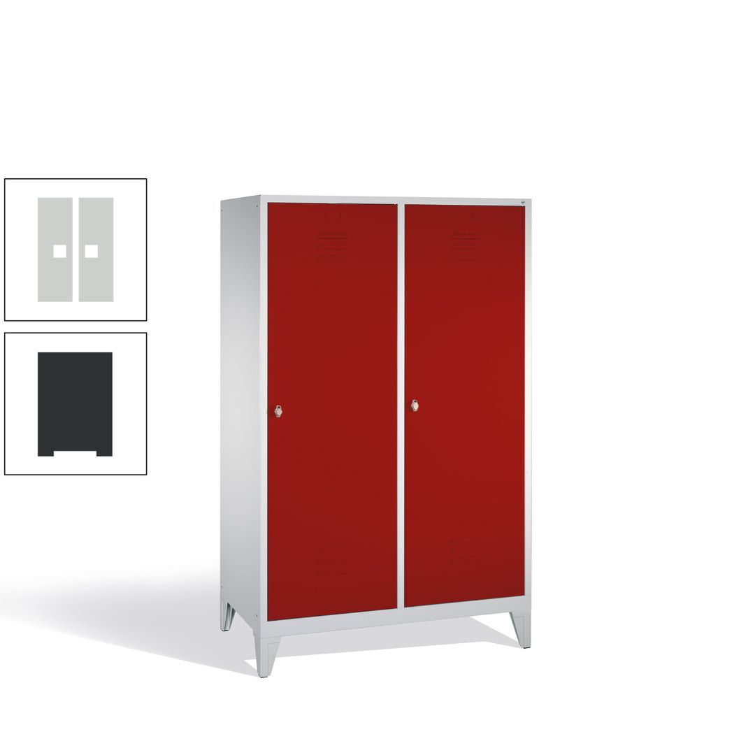Doppel-Spind mit 2 Großtüren, Garderobenschrank mit Füßen, 4 Abteile a 300 mm, Korpus anthrazitgrau, Tür anthrazitgrau, 1.850 x 1.190 x 500 mm (HxBxT)