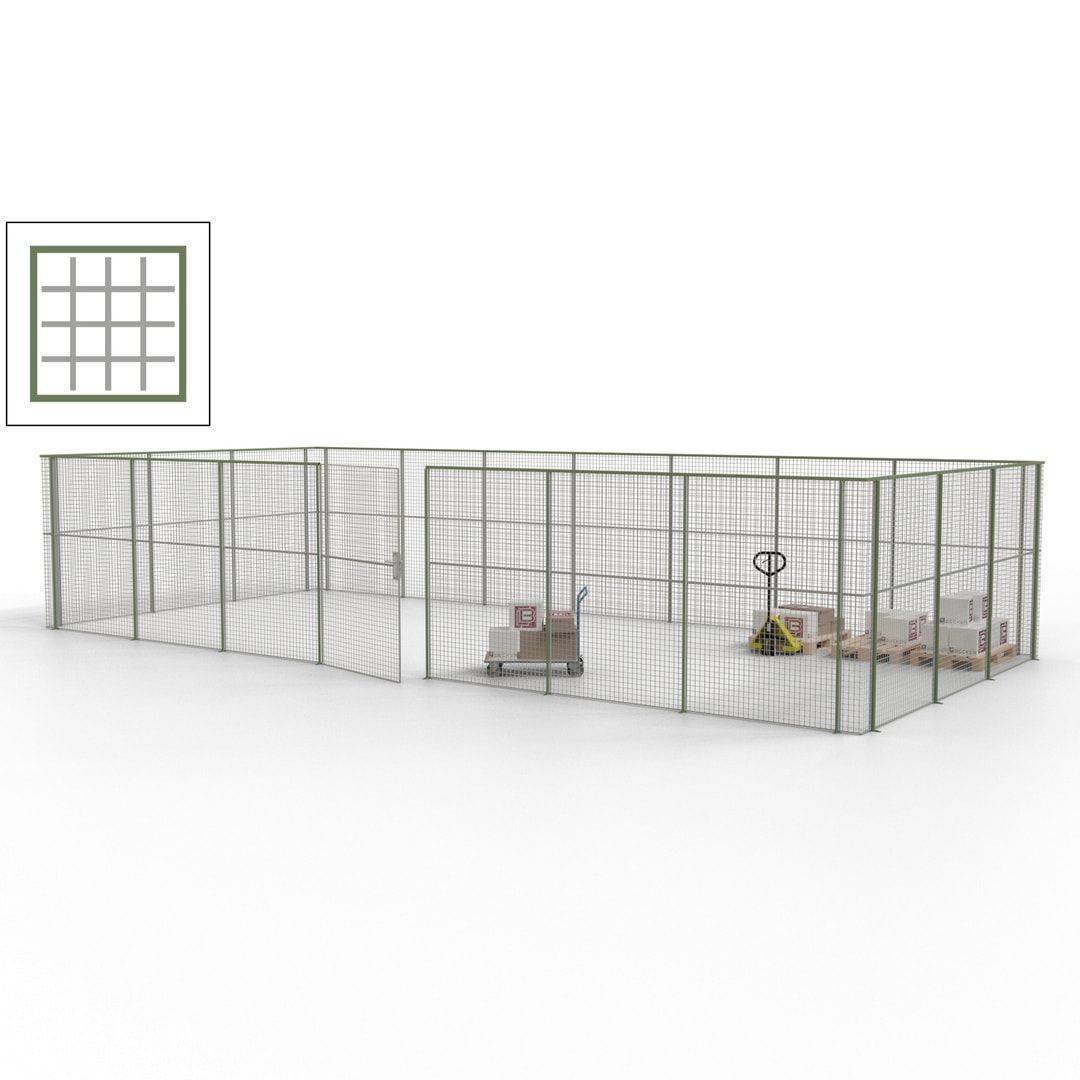 Hallentrennwand - Flügeltür, Gitter - 19 Gitterwände - 2.200 x 10.900 x 4.900 mm (HxBxT) - Perlweiß/reinorange