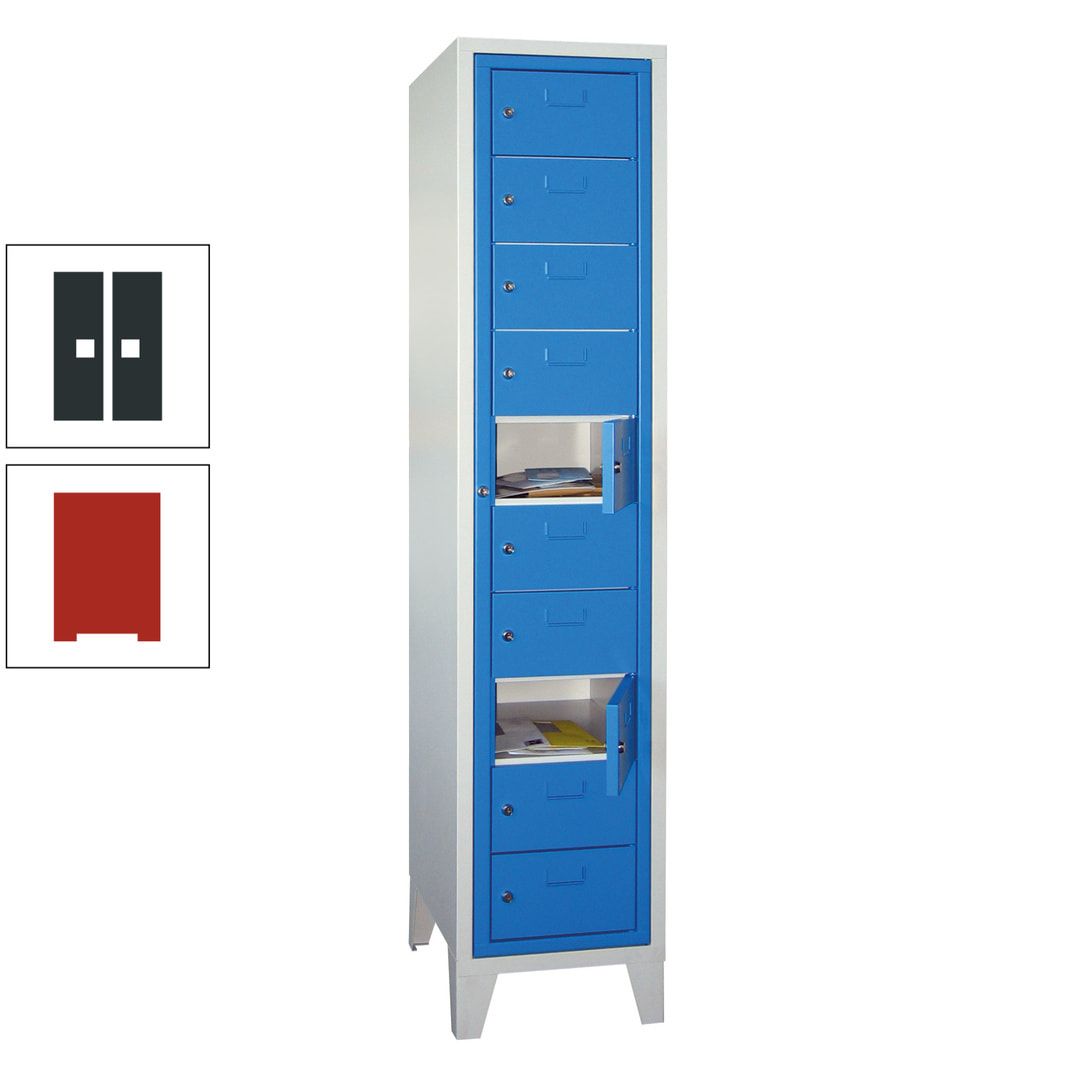 Schließfachschrank - Wäscheausgabeschrank - 10 Fächer a 315 mm - 1.850x400x500 mm (HxBxT) - Füße - Zylinderschloss - anthrazitgrau