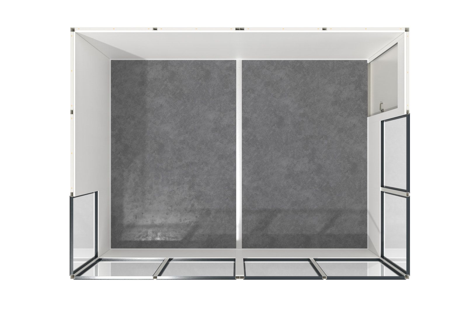 Bürocontainer, Aufsichtsstand, Meisterbüro, Lagerhallenbüro, mobil, für Innen, 2.680 x 4.560 x 3.390 mm (HxBxT), 15,45 qm, mit Fußboden
