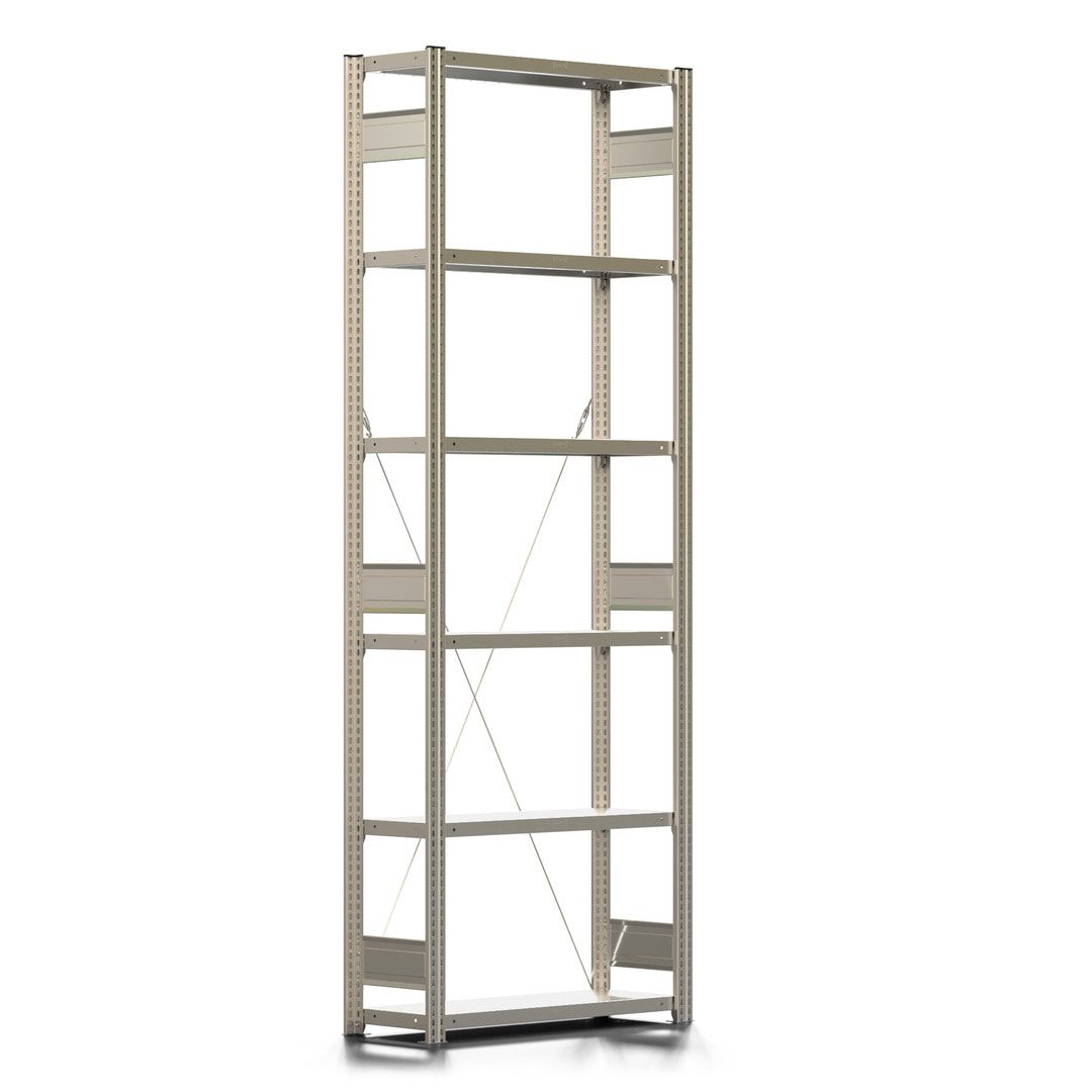 Fachbodenregal mit Tiefenriegel - 350 kg - 2.500 x 875 x 326 mm (HxBxT) - Anbauregal - 6 Böden - enzianblau - Lagerregal - Steckregal BERT