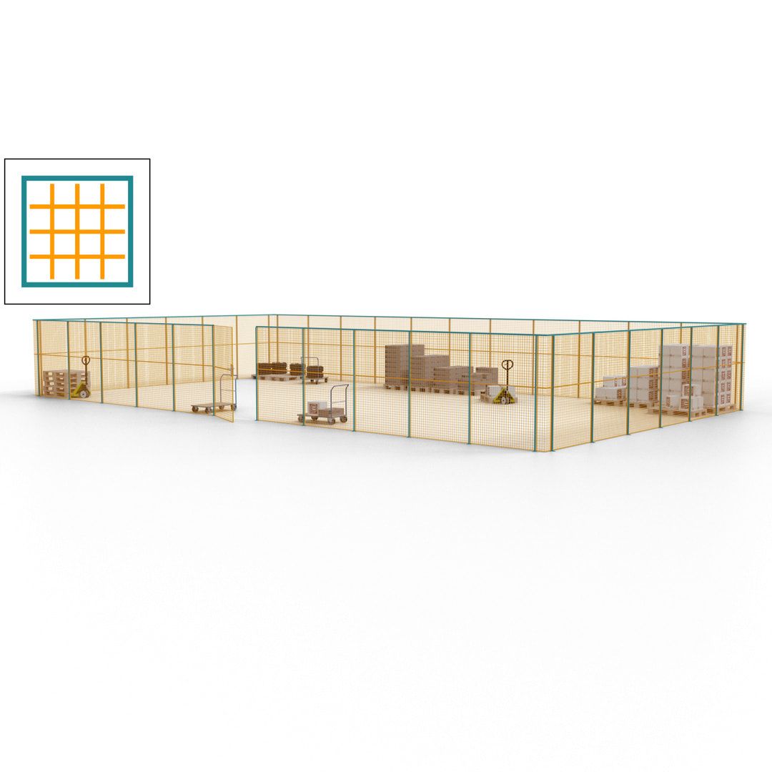 Maschinen Schutzgitter - Hallentrennwand - Sicherheitszaun - Tür - 51 m - 2.200 x 16.900 x 9.400 mm (HxBxT) - enzianblau