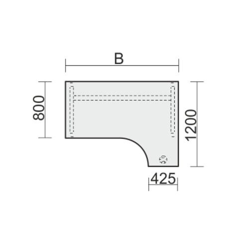 Eckschreibtisch, Ecke rechts, Füße einseitig verkürzt, 4-Fuß Quadrat Pro, höhenverstellbar, 680-800 x 1.600 x 1.200 mm (HxBxT), Dekor Ahorn