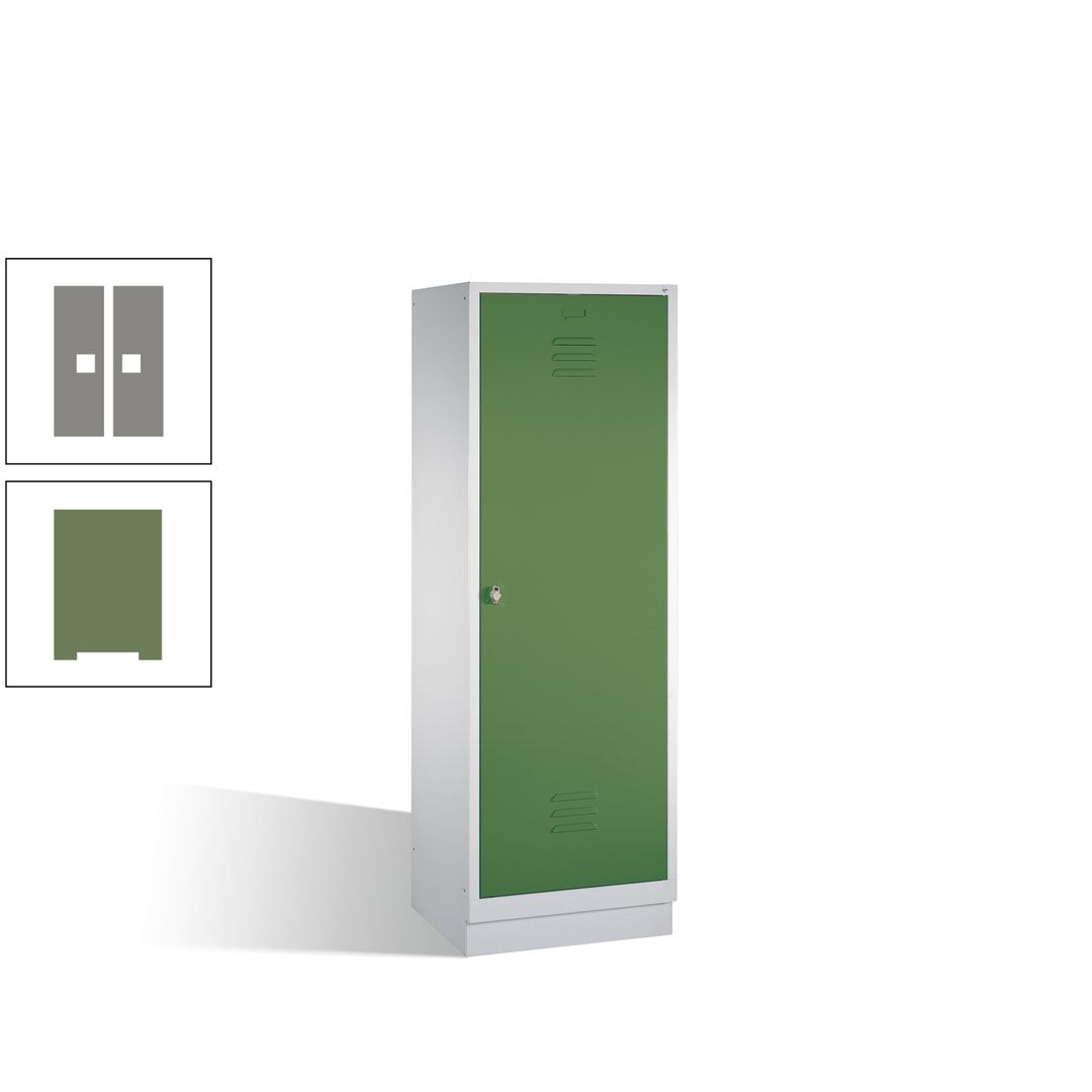 Doppel-Spind mit Großtür, Garderobenschrank mit Sockel, 2 Abteile a 300 mm, Korpus anthrazitgrau, Tür anthrazitgrau, 1.800 x 610 x 500 mm (HxBxT)