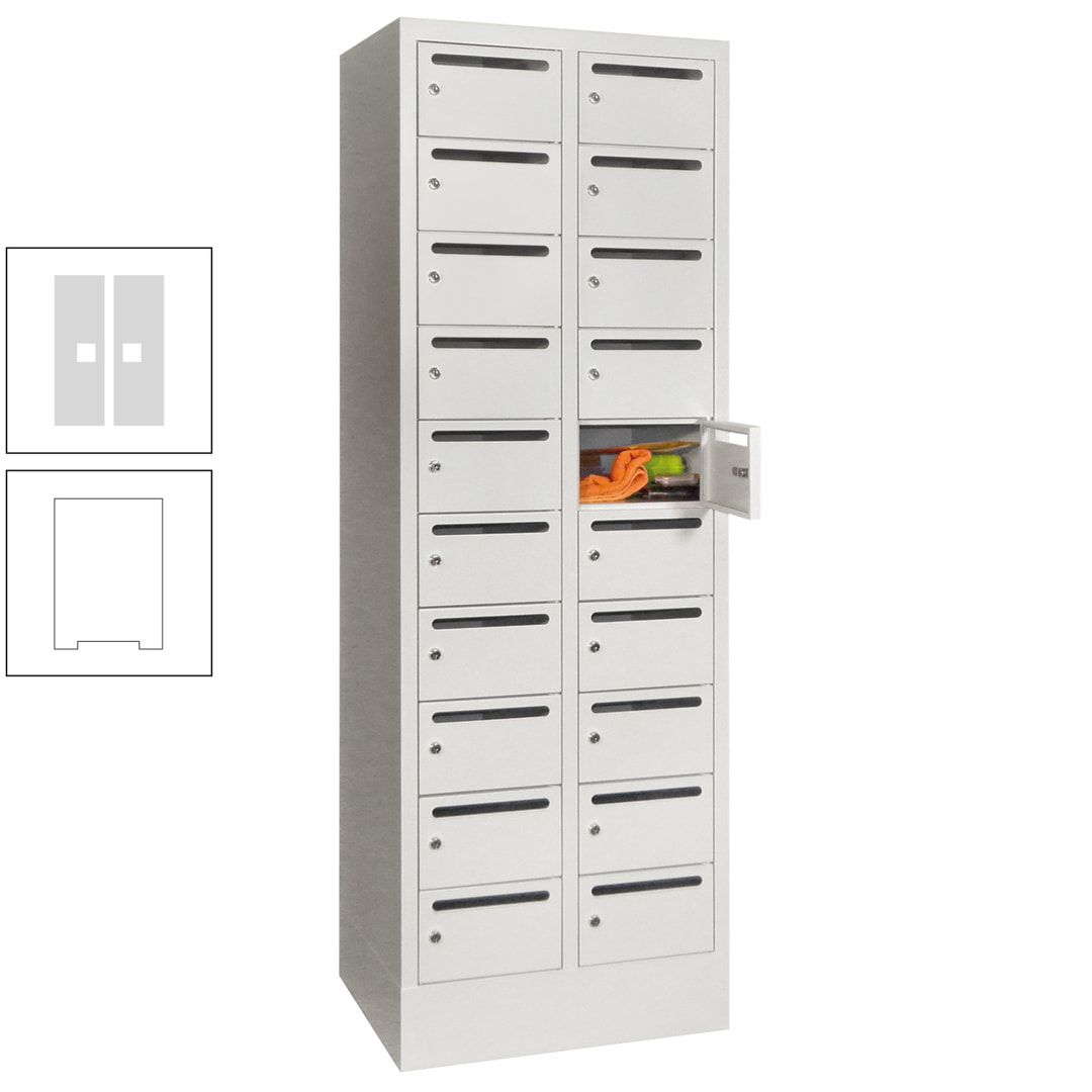 Postverteilerschrank, Schließfachschrank, 2 Abteile a 300 mm, 20 Fächer, 1.850 x 600 x 500 mm (HxBxT), Korpus anthrazitgrau, Front anthrazitgrau