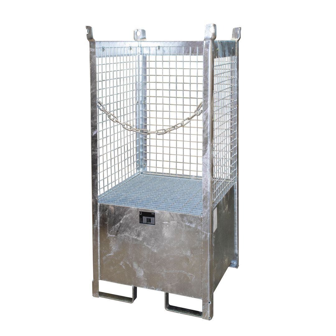 Fass-Stapelpalette - für 1 x 200-l-Fass - Volumen 210 l - 1.590 x 760 x 760 mm (HxBxT) - Drahtgitterwände - feuerrot