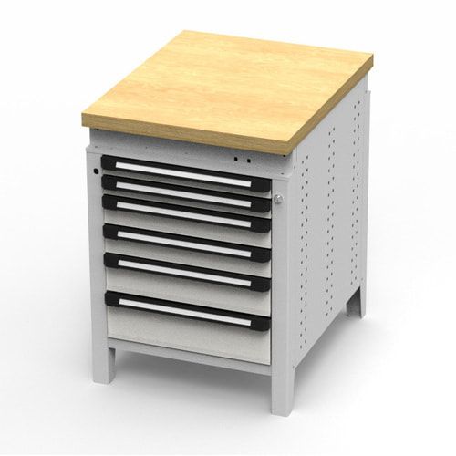 OTTOKIND Werkbank - Arbeitsplatte bündig - 850 x 605 x 750 mm (HxBxT) - 6 Schubladen - lichtgrau