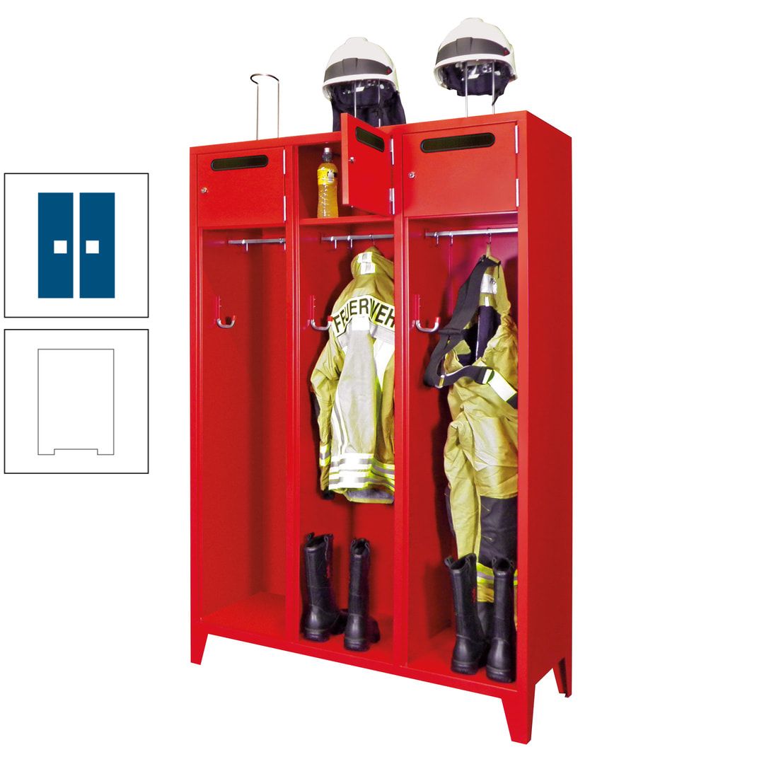 Feuerwehrschrank - 3 Abteile - Ablagefach mit Tür, Einwurfschlitz - 2.100 x 1.230 x 500 mm (HxBxT) - anthrazitgrau
