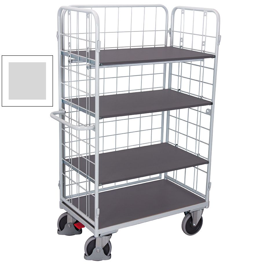 Etagenwagen - 3 Gitterwände - 4 Etagen - Ladefläche 500 x 850 mm (BxT) - Traglast 400 kg - anthrazitgrau