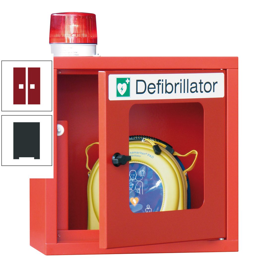 Defibrillatorenschrank mit akustischem und optischem Alarm - 490 x 400 x 200 mm (HxBxT) - Sichtfenster - anthrazitgrau
