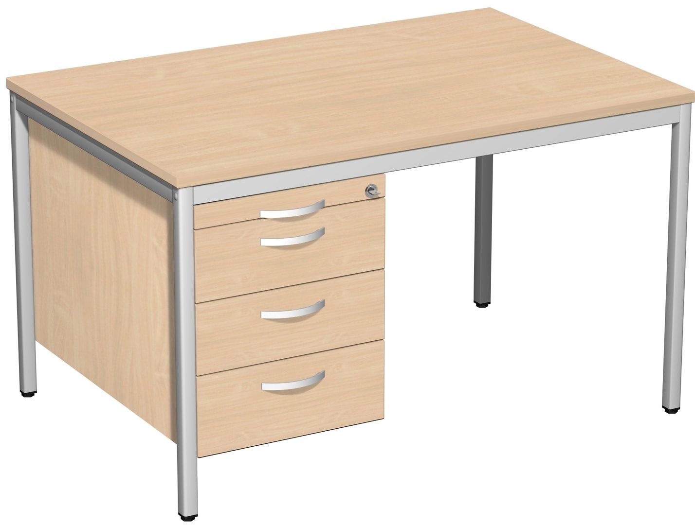 Schreibtisch 4-Fuß Eco - Hängecontainer - 4 Schubfächer - abschließbar - 720 x 1.200 x 800 mm (HxBxT) - Gestell lichtgrau - Ahorn