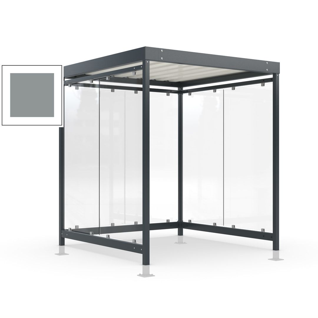 Raucherunterstand, Bushaltestelle, Bausatz, mit Überpflasterung, 6-7 Personen, 6 Wände, 2.440 x 2.165 x 2.165 mm (HxBxT), Achatgrau